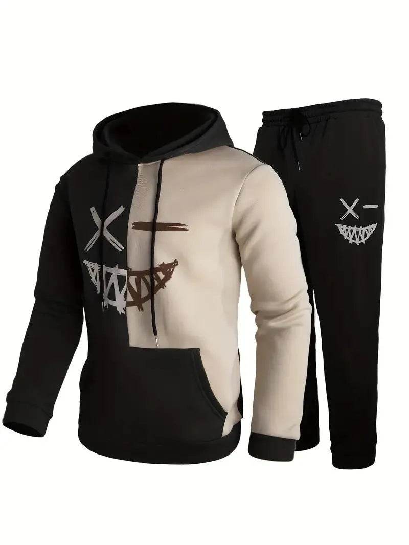 Casual Classic Plaid  Long Sleeve Sweatshirt Hoodie set Suit men 