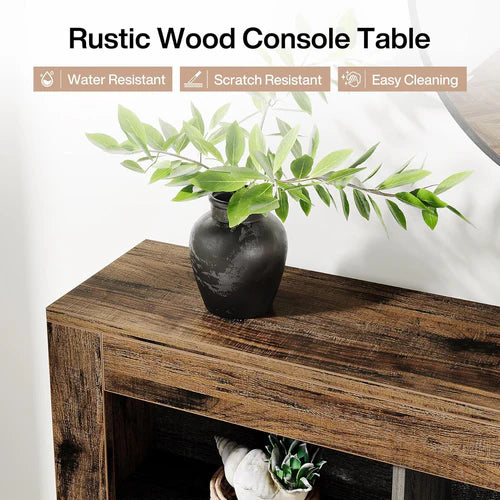 Console Table 63" Narrow Sofa Table Entryway Table with 6 Storage Cubes and Display Shelves Rustic Brown