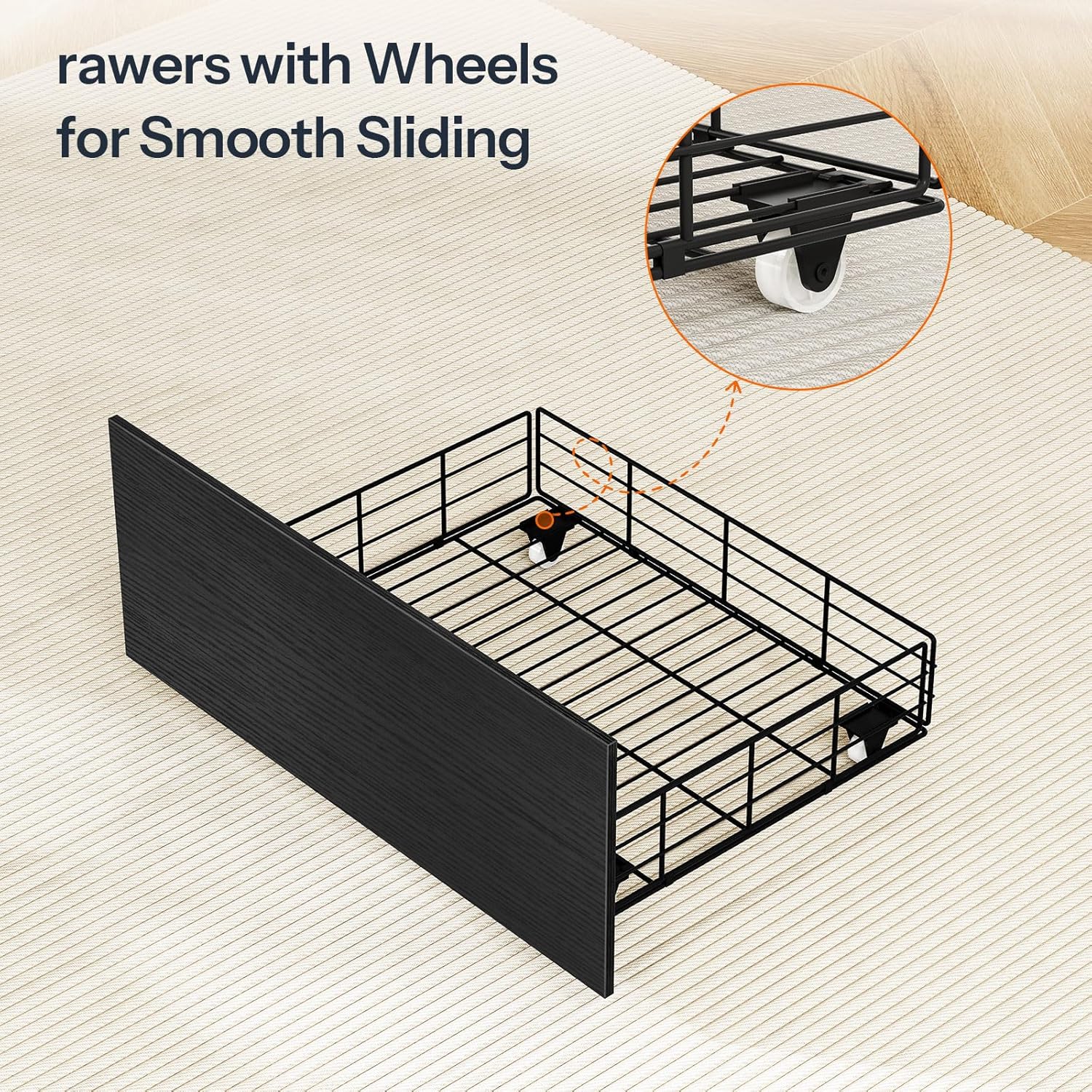 HOOBRO Queen Size LED Bed Frame with Charging Station, Storage Headboard & 2 Drawers, Black