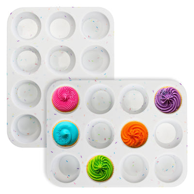 2 Pack 12 Cups Silicone Muffin Pans Nonstick Cupcake Tins Trays Regular Size Cupcake Molds Heat Resistant Oven Microwave Fridge Freezer Dishwasher Saf 