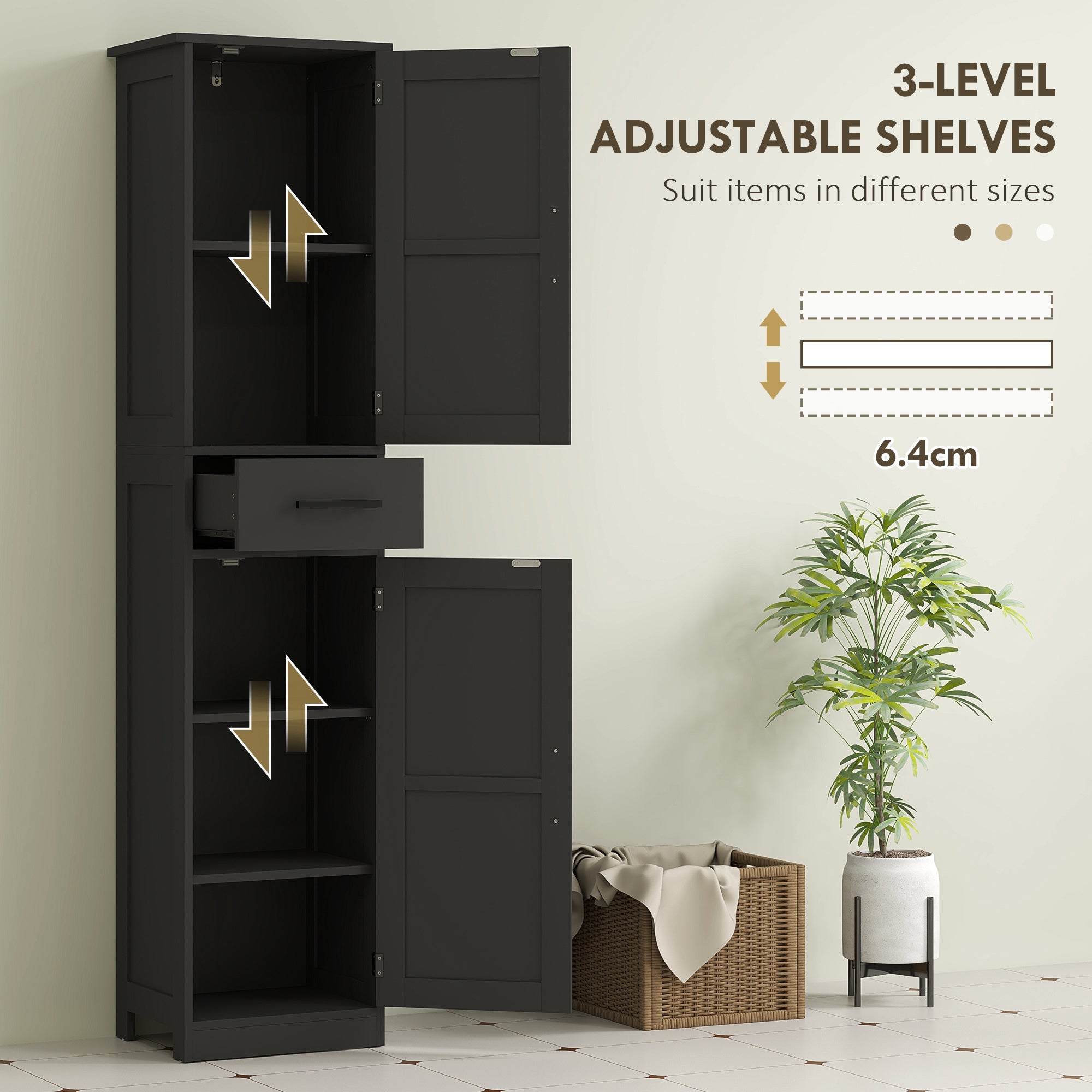 67" Tall Bathroom Storage Cabinet Narrow Bathroom Cabinet Black 