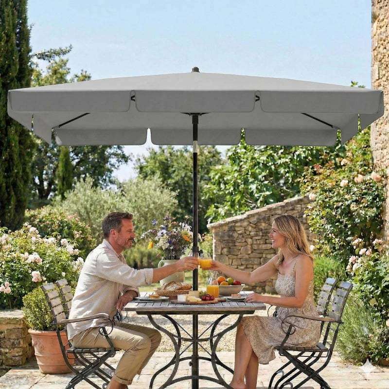 6' x 4' Patio Umbrella with Tilt, Rectangular Outdoor Umbrella for Garden, Grey