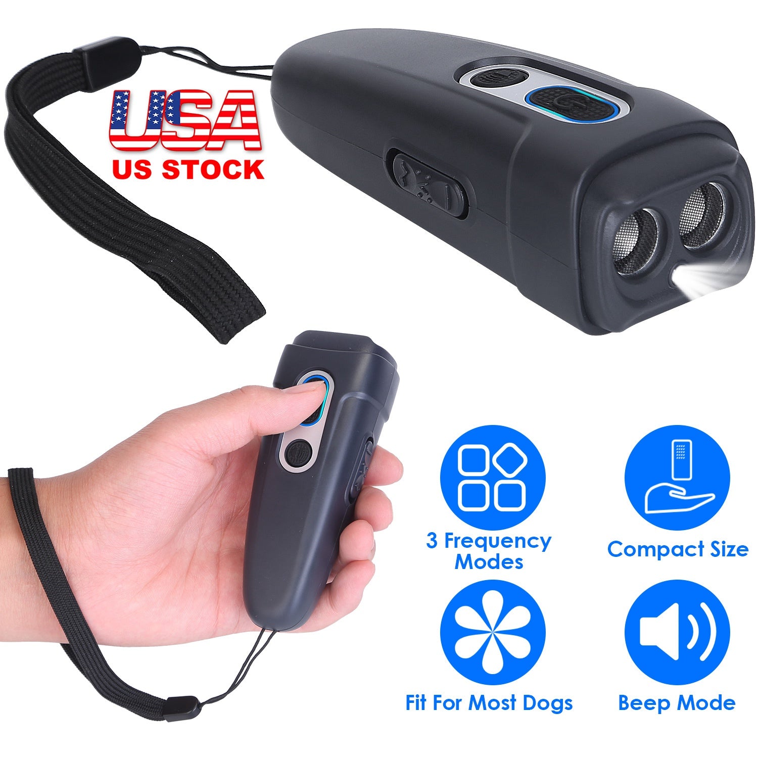 Ultrasonic Anti Barking Device Rechargeable Handheld Dog Barking Deterrent with 4 Modes LED Flashlight Dog Repeller 