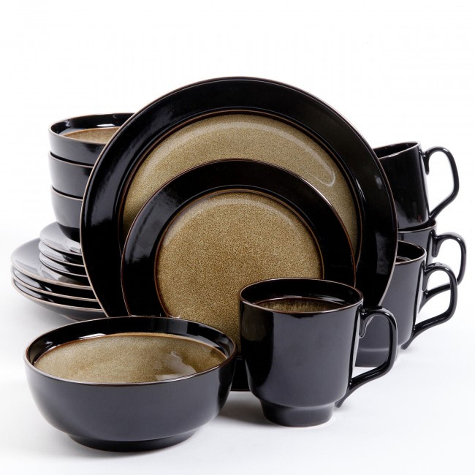 Gibson Elite Bella Galleria 16 Piece Stoneware Dinnerware Set in Taupe and Black - Free Shipping