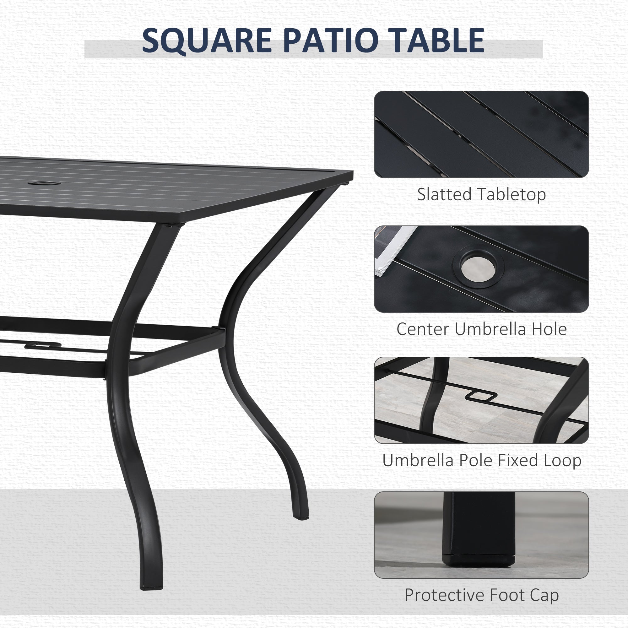 Outsunny 5-Piece Outdoor Patio Dining Set, 4 Swivel Rocker Chairs and 37" x 37" Dining Table Furniture Set with Umbrella Hole, Black 