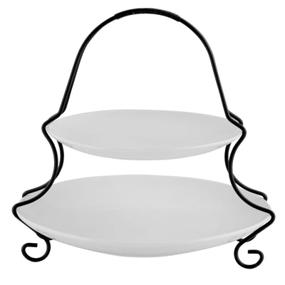 Gibson Elite Splendid Grace 2 Tiered Serving Set with Metal Rack in  White - Free Shipping 