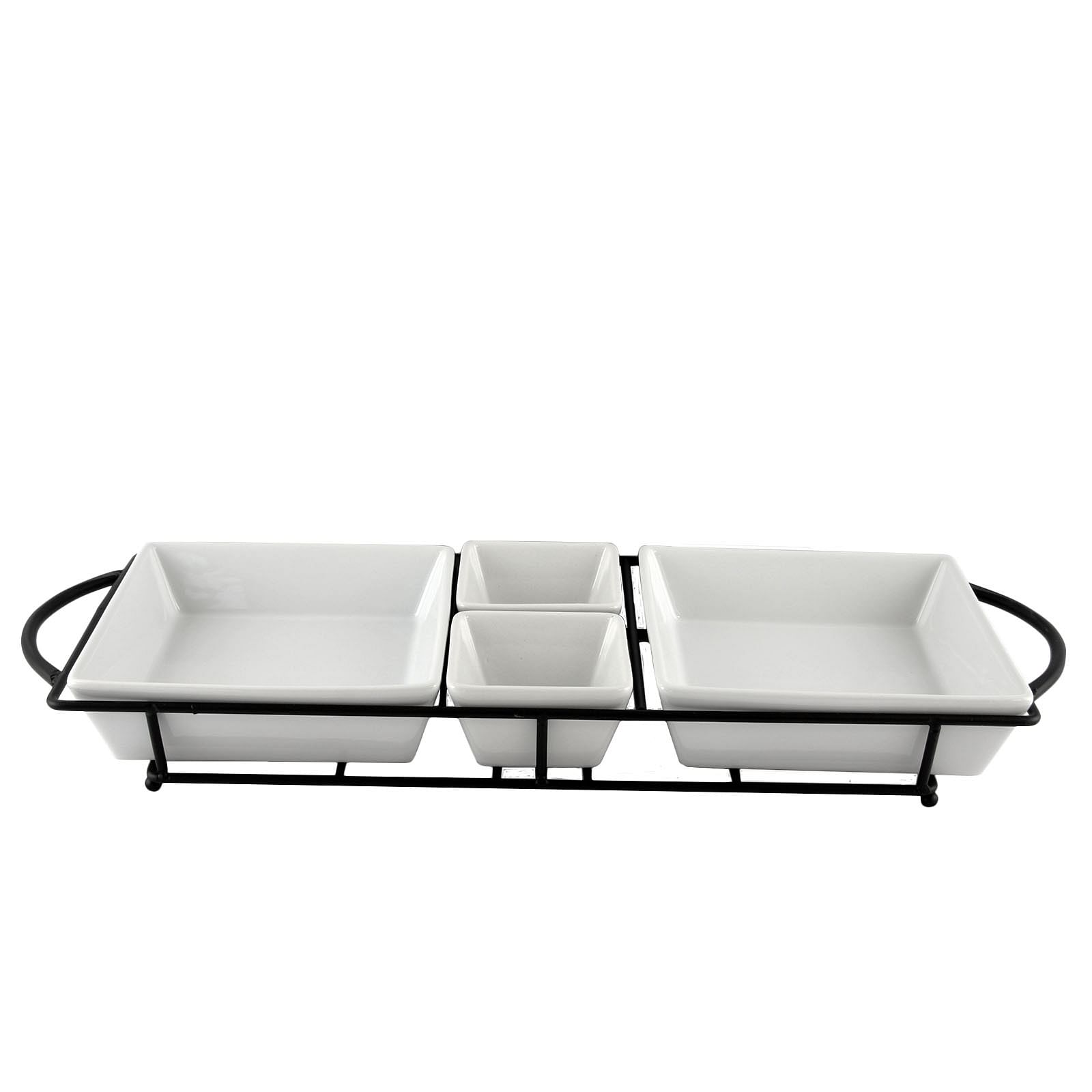 Gibson Gracious Dining 5 Piece Serving Set With Metal Rack in White Porcelain - Free Shipping 