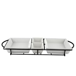 Gibson Gracious Dining 5 Piece Serving Set With Metal Rack in White Porcelain - Free Shipping 