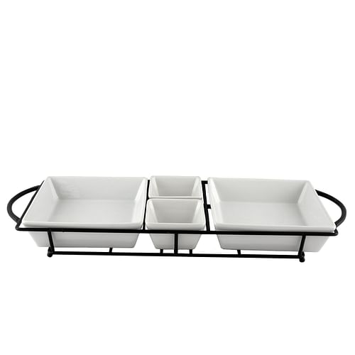 Gibson Gracious Dining 5 Piece Serving Set With Metal Rack in White Porcelain - Free Shipping 