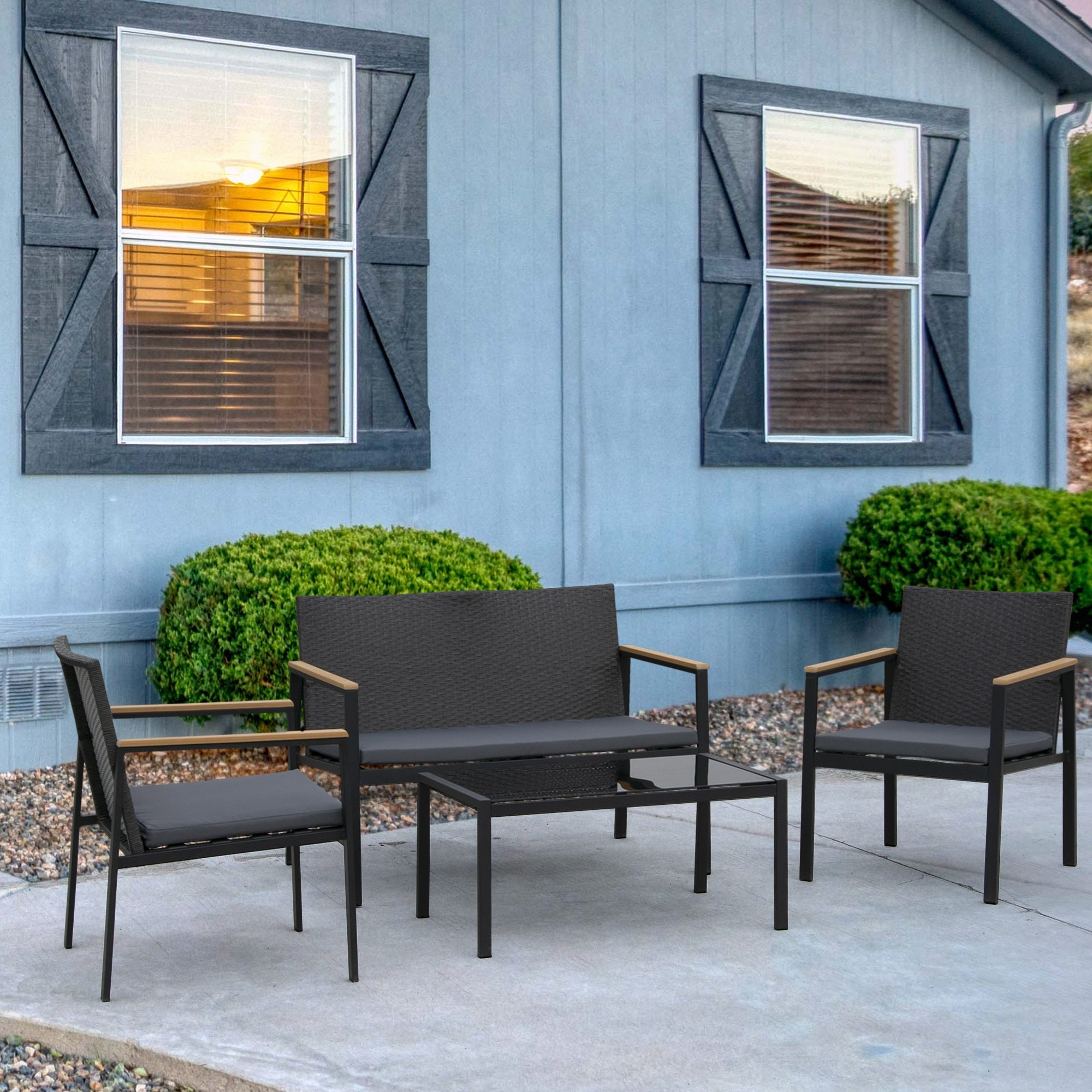Outsunny 4-Piece Cushioned Rattan Wicker Outdoor Chair Loveseat Patio Furniture Set 