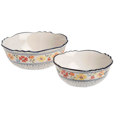 Gibson Elite Luxenbourg 2 Piece Floral Hand Painted Round Stoneware Bowl Set - Free Shipping 