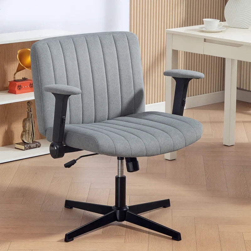 Criss Cross Chair with Flip-up Armrests, Wide Office Chair with Adjustable Height, Tilting, No Wheels, Grey