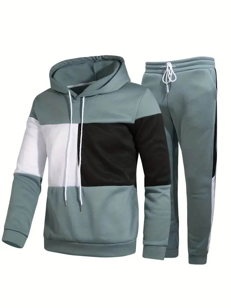 Casual Classic Plaid  Long Sleeve Sweatshirt Hoodie set Suit men 