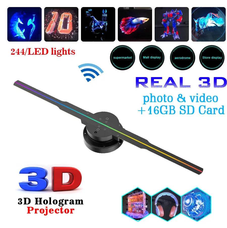 Led Luminous Sign Light Holographic Projector Diy Fan Screen Video Picture 3d Holographic Light Holiday Decoration 