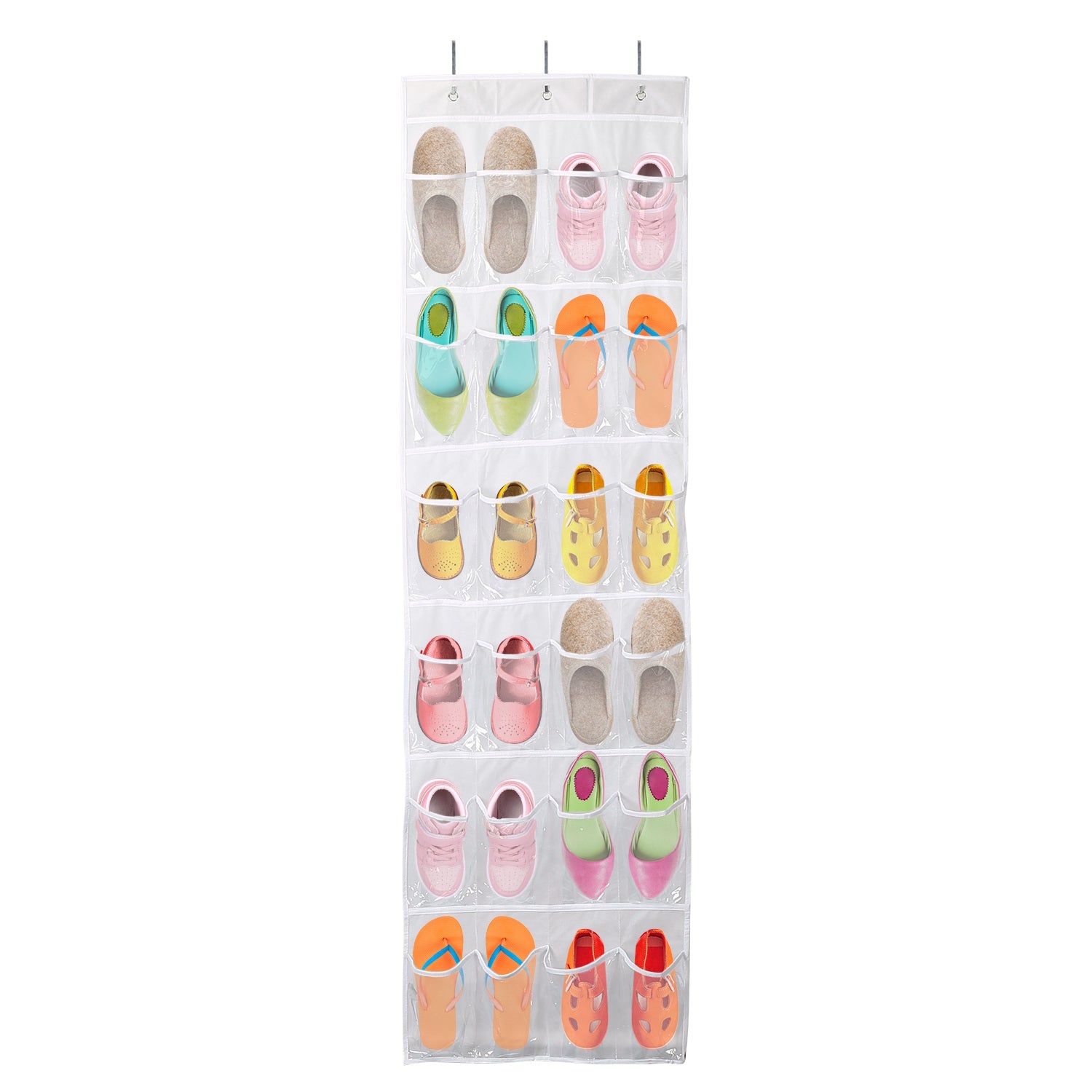 Over the Door Shoes Rack 24-Pocket Crystal Clear Organizer 6-Layer Hanging Storage Shelf for Shoes Slippers Small Toys Closet Cabinet 