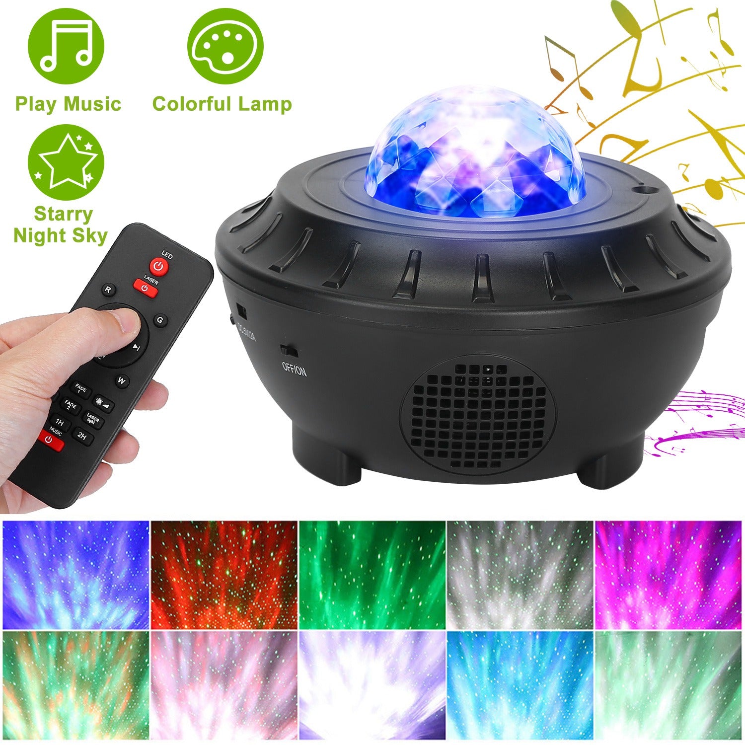 Star Projector Lamp RGBW Wireless Music Speaker Night Light USB Ocean Wave Projector Lamp w/ Remote Control For Bedroom Ceiling