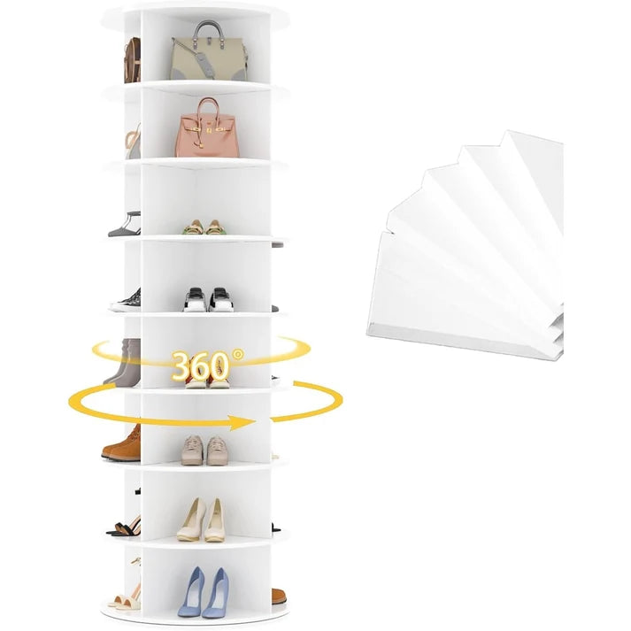 8-Tier 360° Rotating Shoe Rack, 32-Compartment Shoe Tower Organizer & Display Storage – White