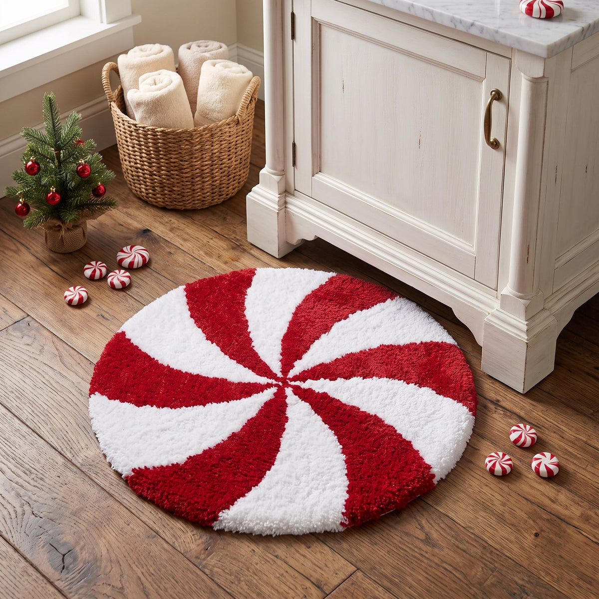 Christmas Bath Mat, Shaped, 18 x 24 in, Non-Slip, Peppermint or Gift