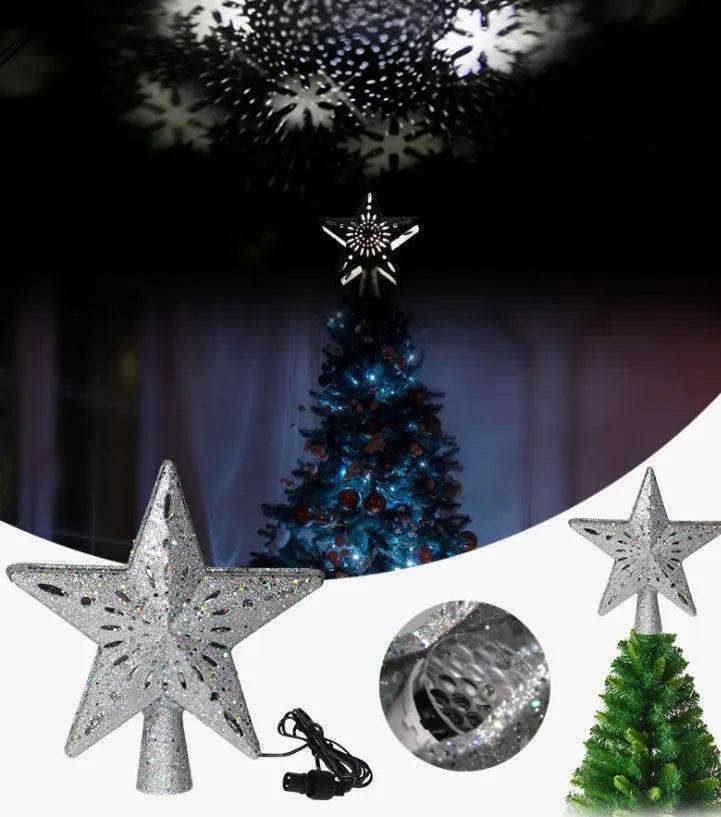 Christmas Tree Top Light Star Snowflake Shape LED Laser Projector Lights Christmas Tree Ornament 