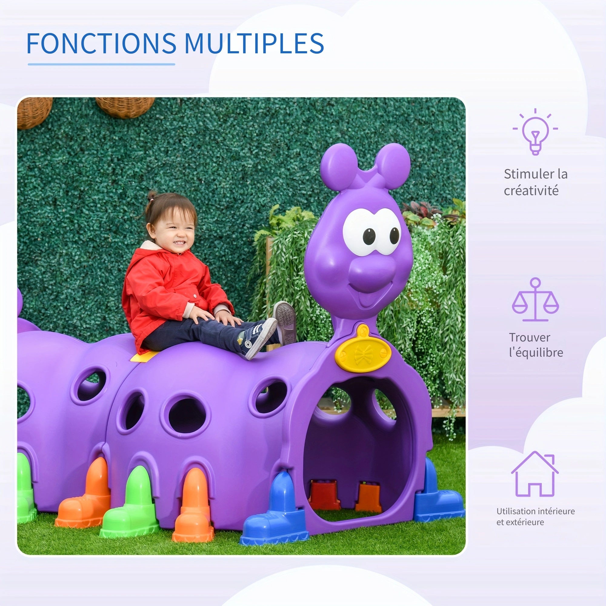 Qaba Caterpillar Tunnels For To Crawl Through Climbing Toy Indoor & Outdoor Play Structure, Purple 