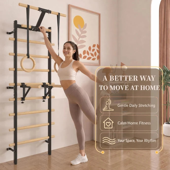 AECOJOY Wall Mounted Swedish Ladder with Pull-Up Bar