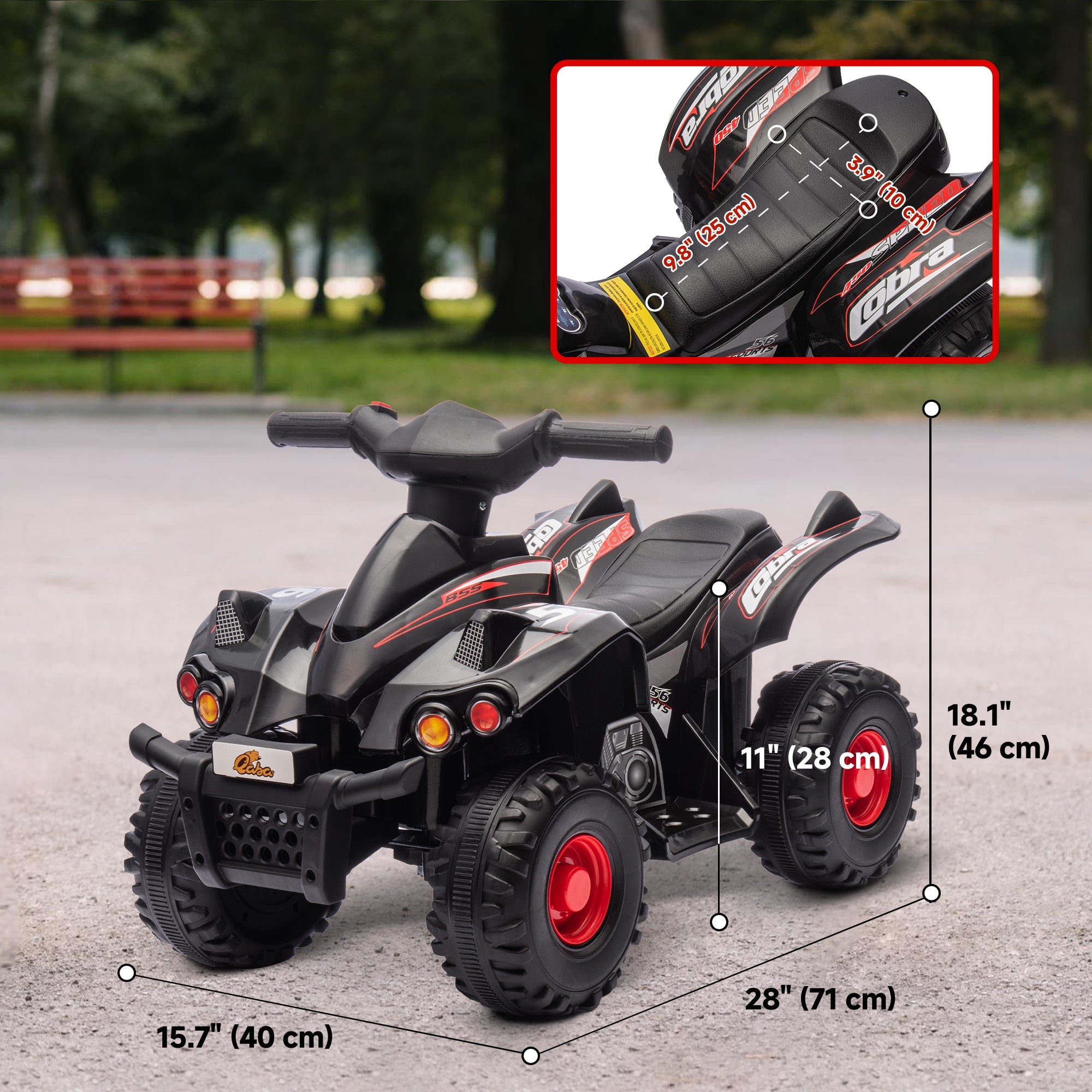 Qaba 6V Kids ATV Quad w/ Music, Forward, for 2-6 Years, Black 