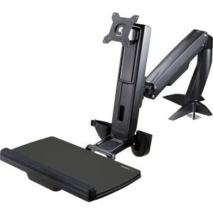 Sit Stand Monitor Arm - Desk Mount Sit-Stand Workstation up to 27inch VESA Display - Standing Desk Converter - Keyboard Tray 