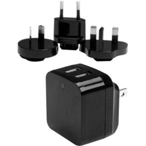 Travel USB Wall Charger - 2 Port - Black - Universal Travel Adapter - International Power Adapter - USB Charger 