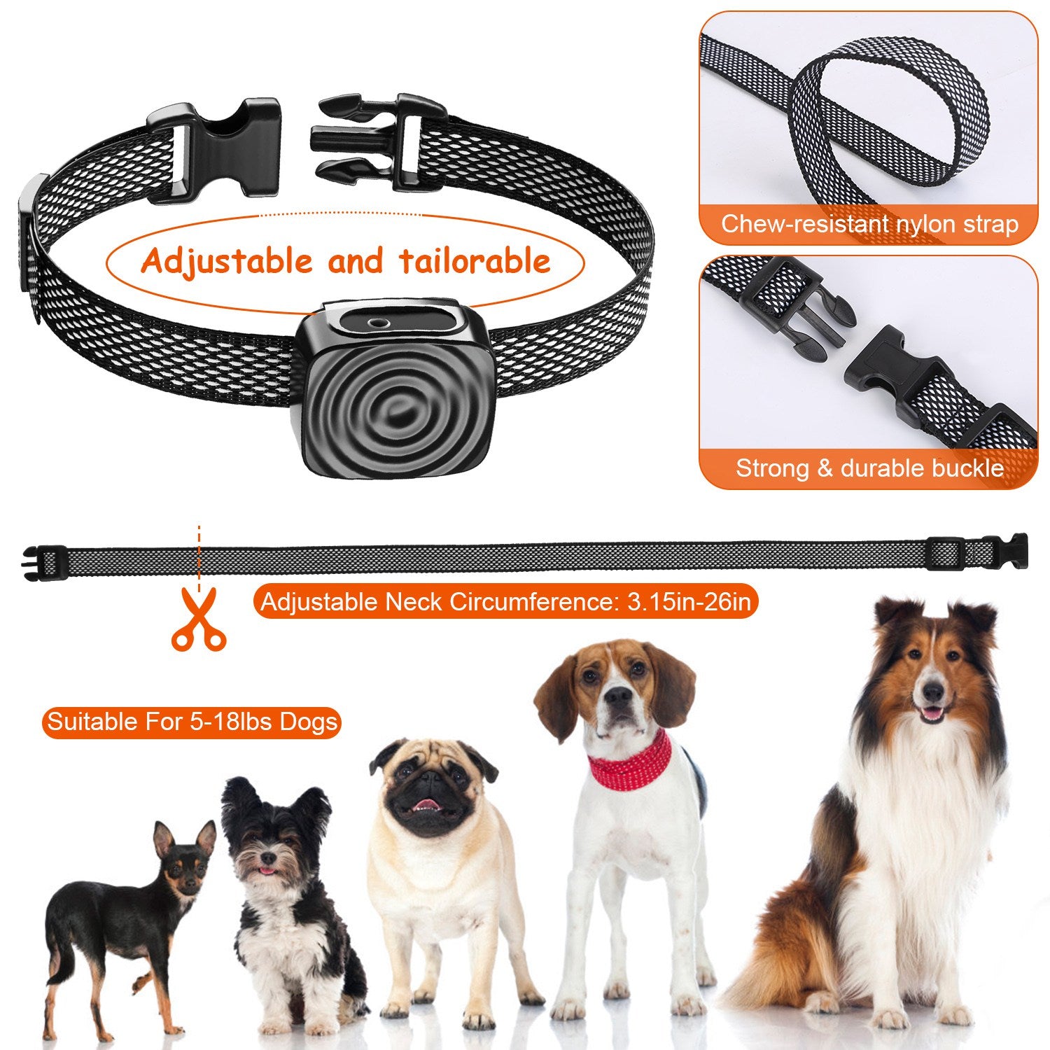 Anti Bark Dog Collar for Small Dogs No Shock Dog Training Collar Automatic Barking Stopper Terminator Waterproof USB Rechargeable