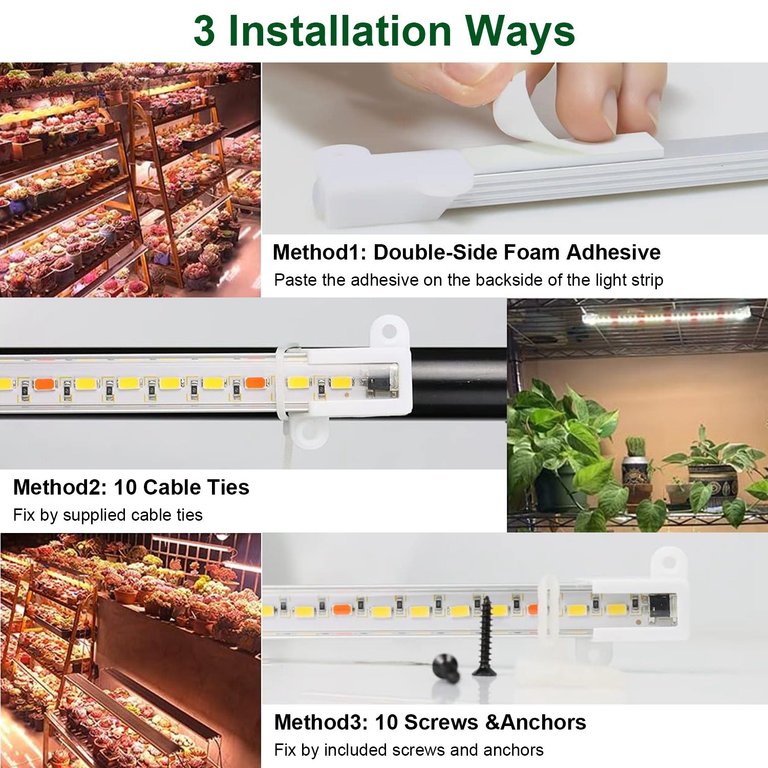 LED Plant Grow Light Strips Full Spectrum Plant Growing Lamp Bar with 2 Strips 60LEDs 4/8/12H Timer 5-Brightness Levels 