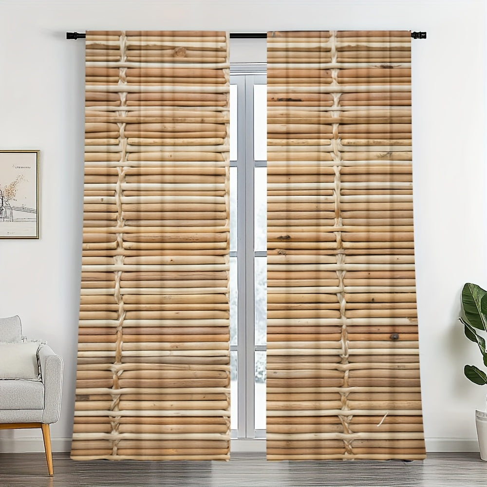 2-Piece Bamboo Stem Print Doorway Curtains – Contemporary Knit Polyester, Machine Washable, Pole Bag Design for Bedroom, Kitchen, Living Room, or Office (Pole Not Included) 