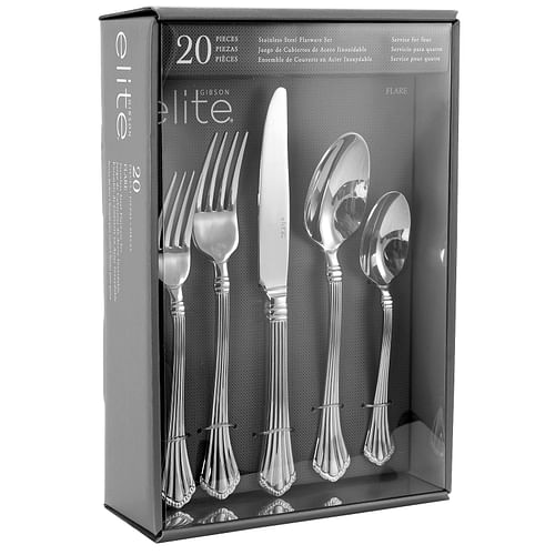 Gibson Elite Flare 20 Piece Stainless Steel Flatware Tableware Utensil Set with Service for 4 - Free Shipping 