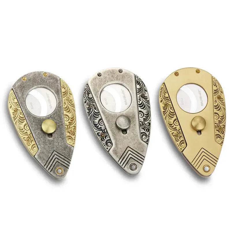 Stainless Steel Blade Solid Brass Engraved Double-edged Cigar Cutter 