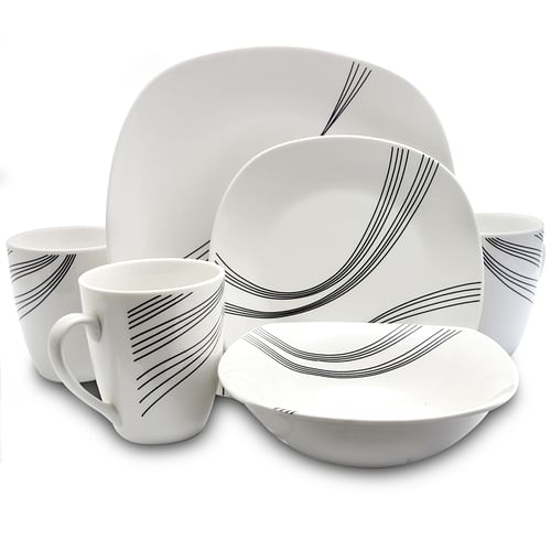 Gibson Curvation 16-Piece Soft Square Dinnerware Set in White - Free Shipping