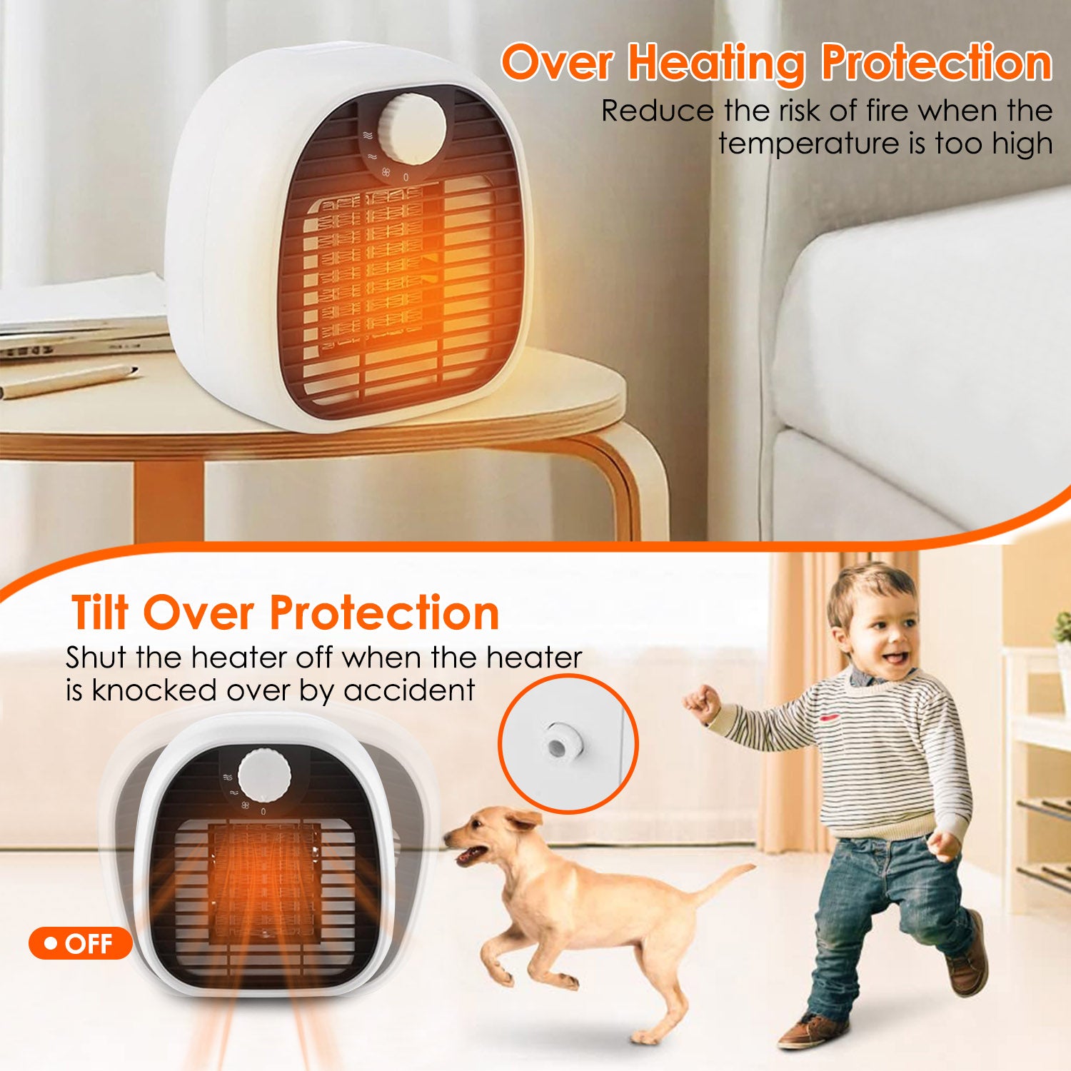 1000W Portable Electric Heater Cooler 3 Gear PTC Ceramic Space Heater Overheating Tip Over Protection 3S Heating Space for 269 sqft Home Office Use