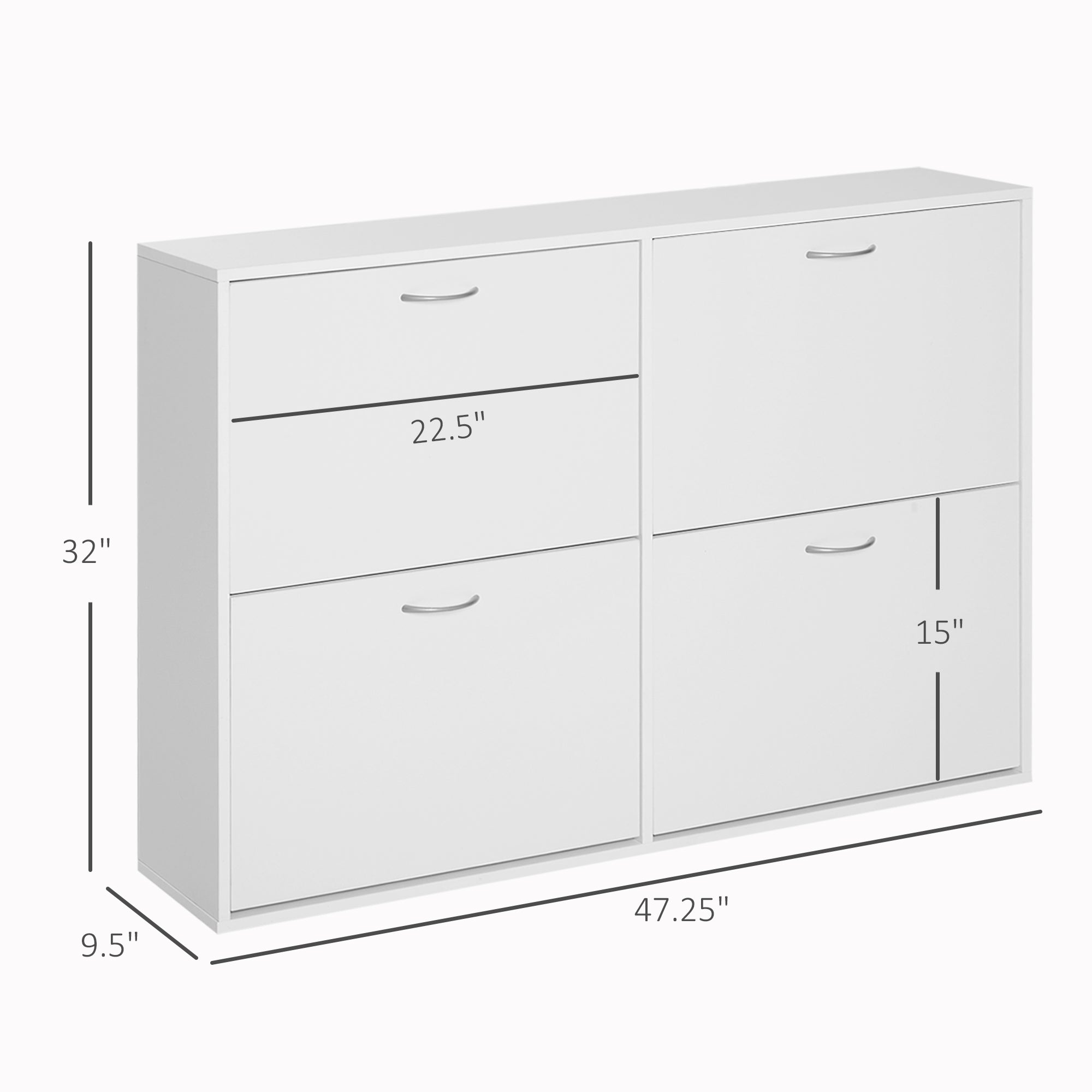 HOMCOM Entryway Shoe Organizer, Modern Wooden Shoe Rack Cabinet with 4 Flip Down Drawers, Ample Storage Space in White 