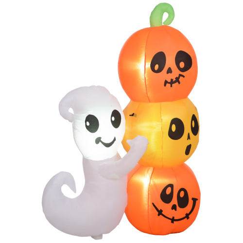 HOMCOM 5ft Inflatable Halloween Decoration Ghost And Pumpkin, Blow Up Outdoor LED Yard Display, Waterproof 