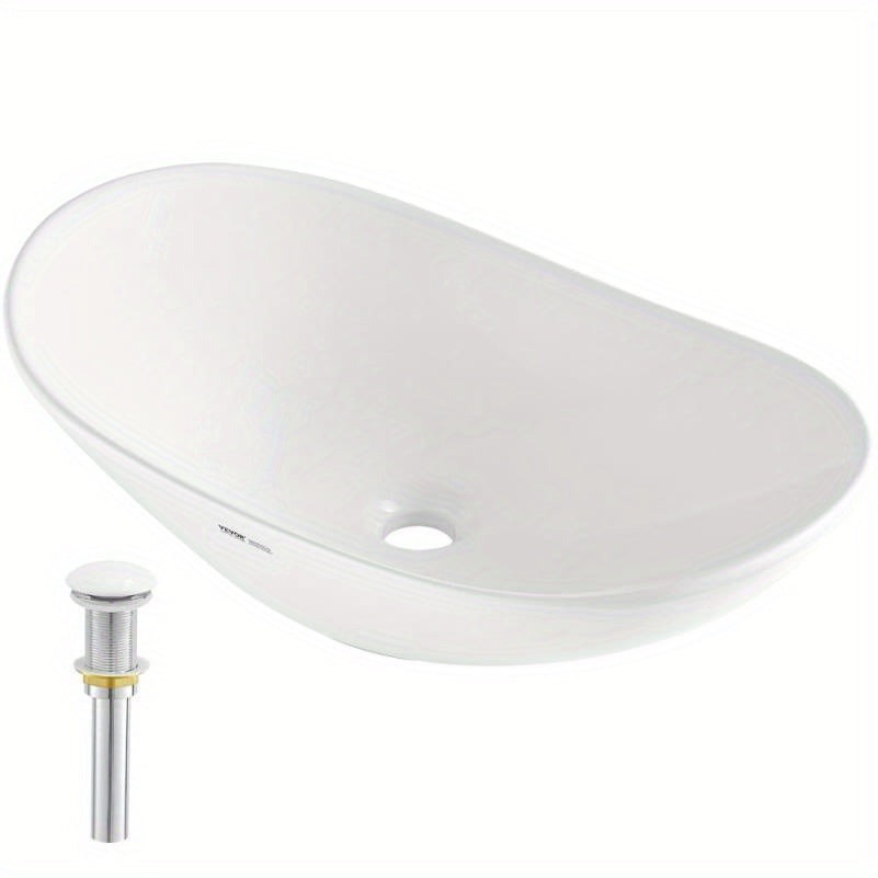 Modern Oval Ceramic Vessel Bathroom Sink | 23.3x14.2 Inch White Basin with Chrome Faucet | Contemporary Design for Home Decor | Smooth, Glossy Finish | Ideal for Stylish Bathrooms, Bathroom Decor And Accessories 
