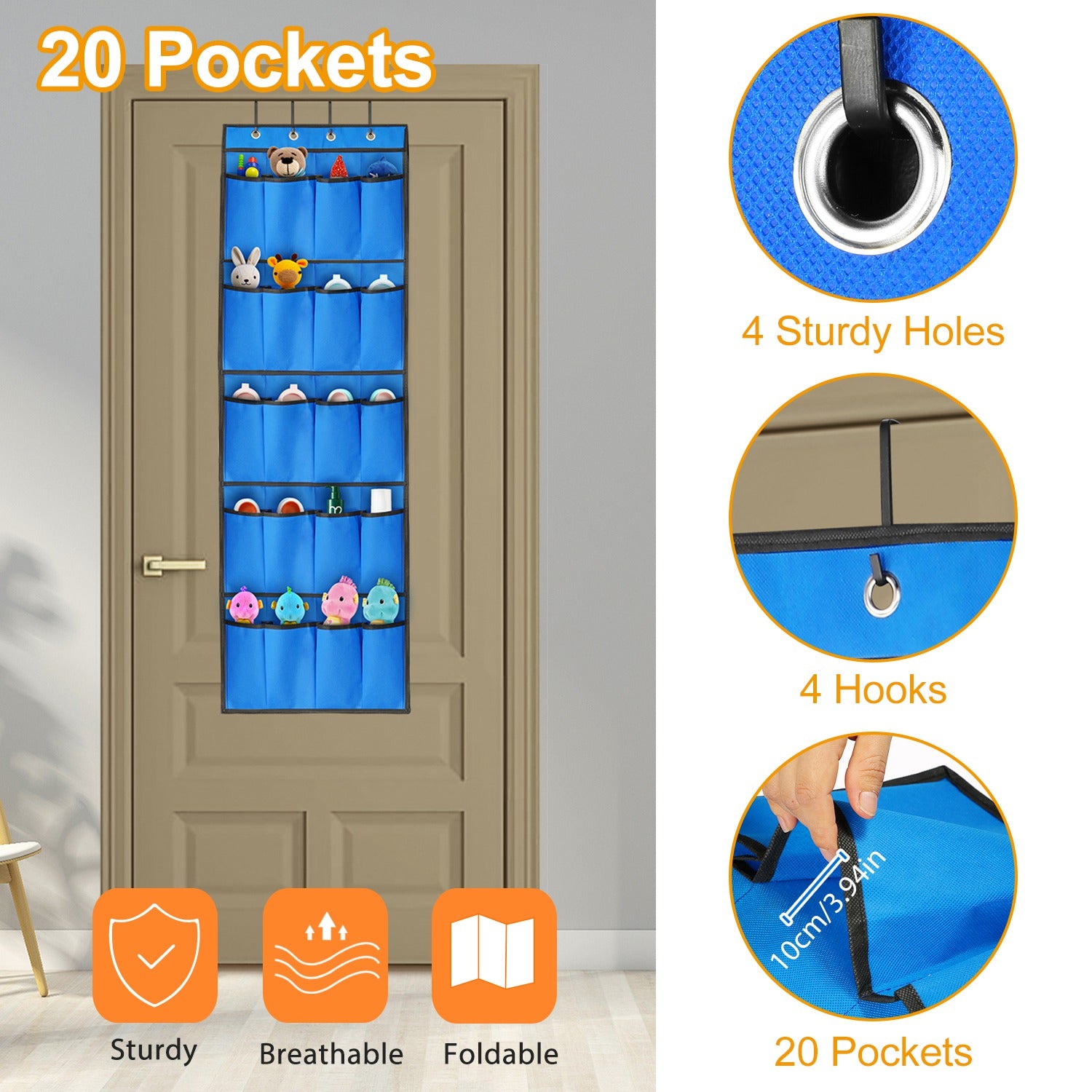 Over the Door Shoes Rack 20-Pocket Organizer 5-Layer Hanging Storage Shelf for Kids Shoes Closet Cabinet Slippers Small Toys 