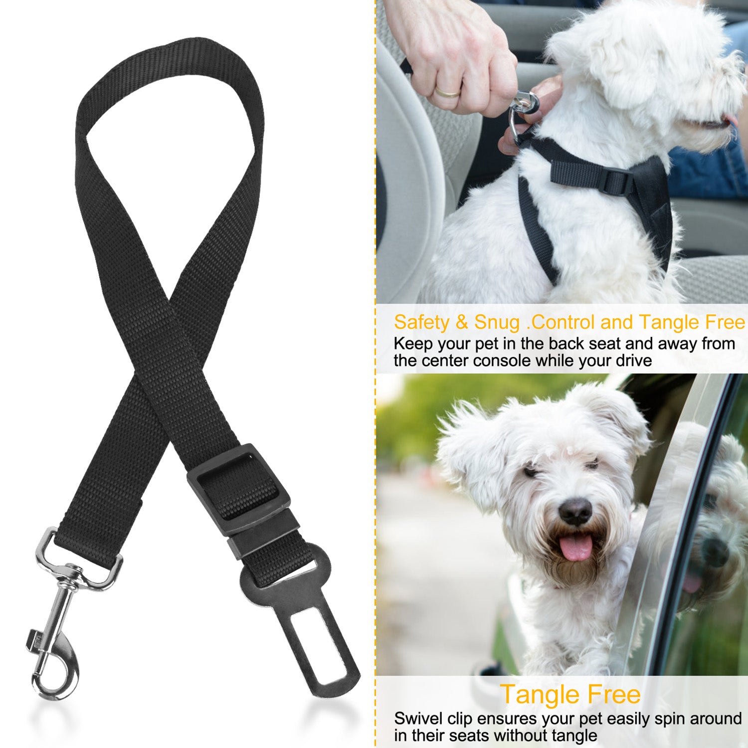 2Pcs Pet Dog Seat Belt Leash Adjustable Pet Dog Cat Safety Leads Harness Car Vehicle Nylon Fabric Seatbelt Strap