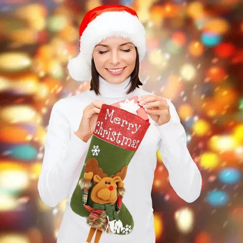 2024 New Year Xmas Big Stockings Set Decorations Christmas 3D Plush Big Sock Christmas Tree Pendant Decorating Supplies 