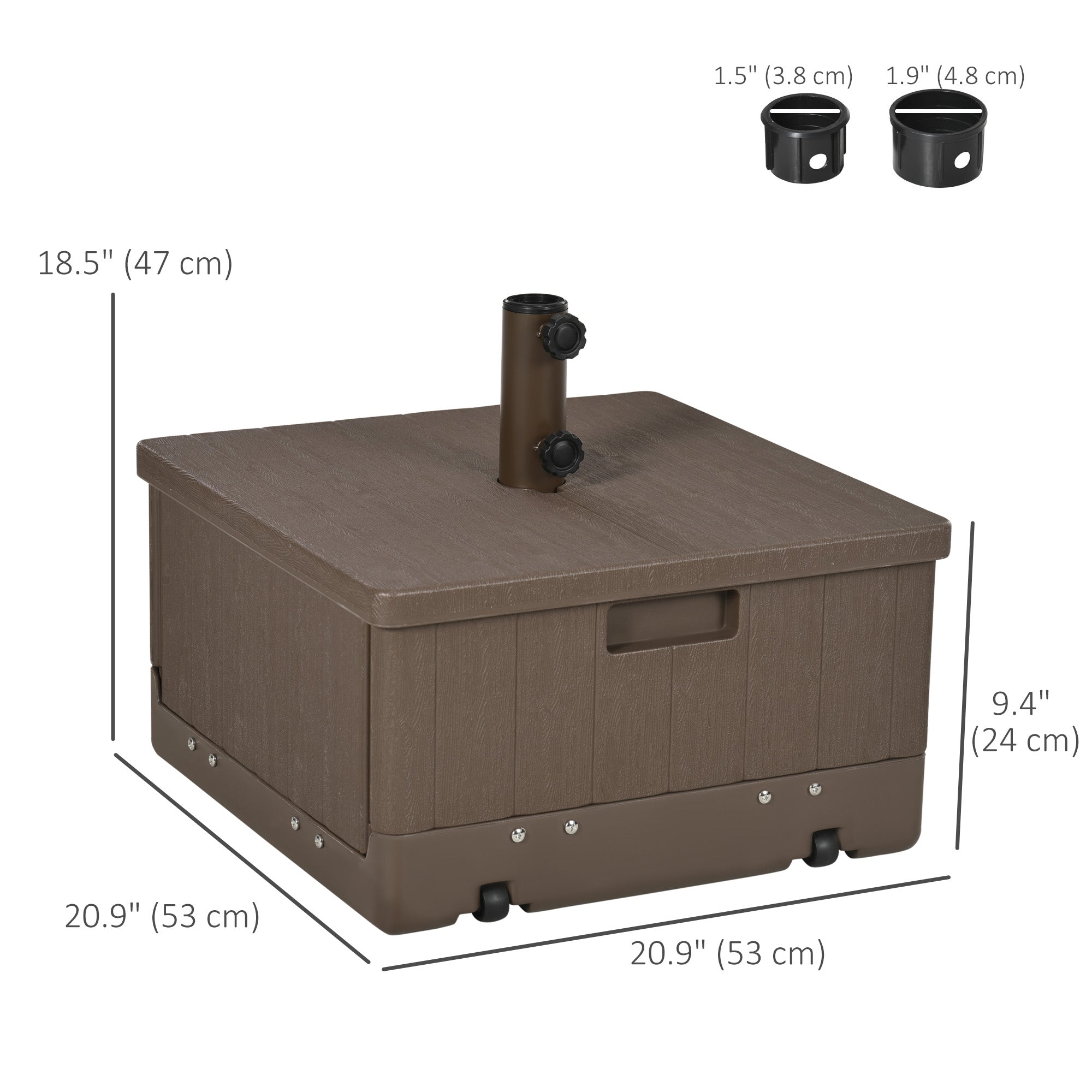 Outsunny 3-in-1 Outdoor Umbrella Base with Wheels, Side Table, Planter Box, 175lbs Heavy Duty Patio Umbrella Stand, Brown 