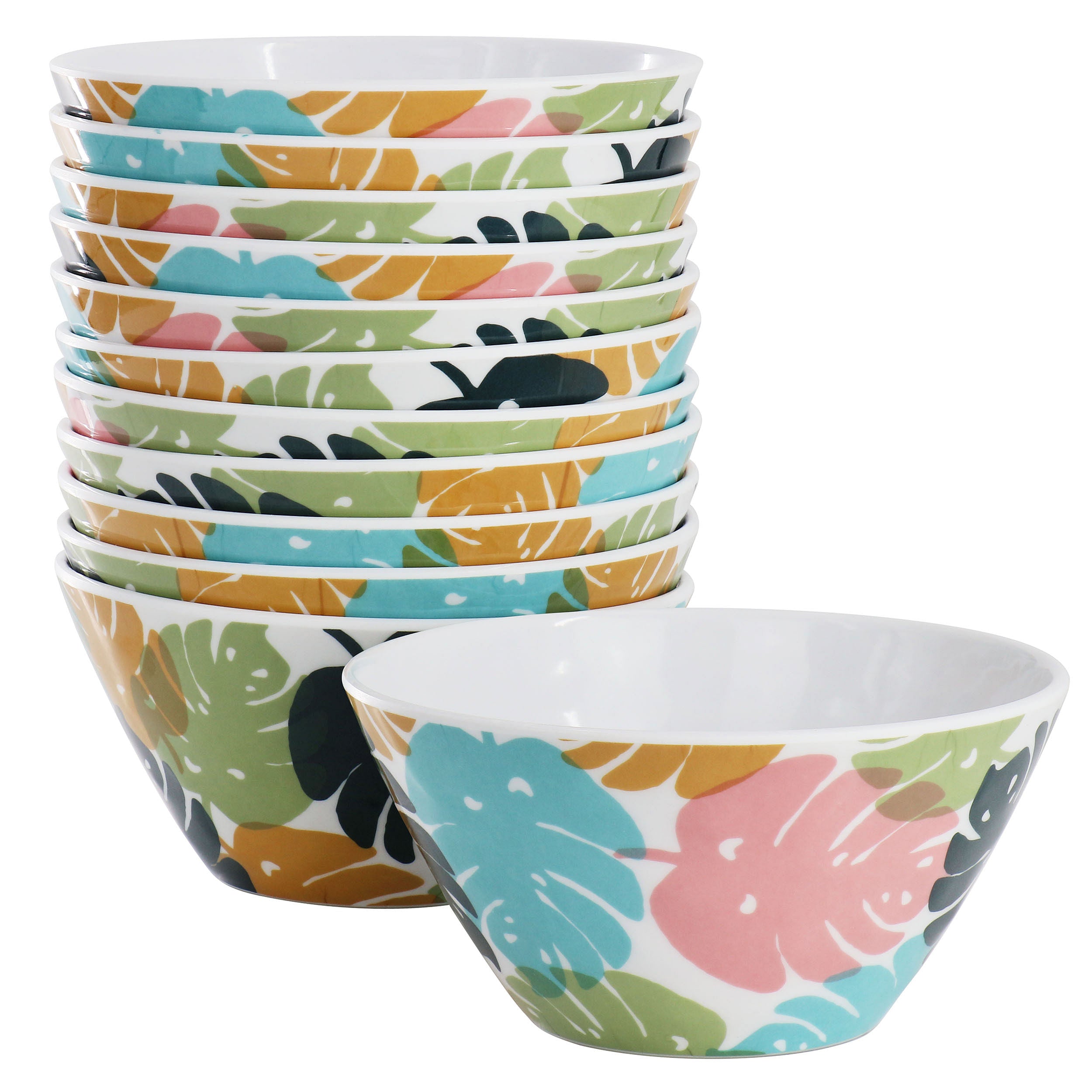 Gibson Home Tropical Sway 12 Piece 6 Inch Melamine Bowl Set in Multi Color Leaf - Free Shipping