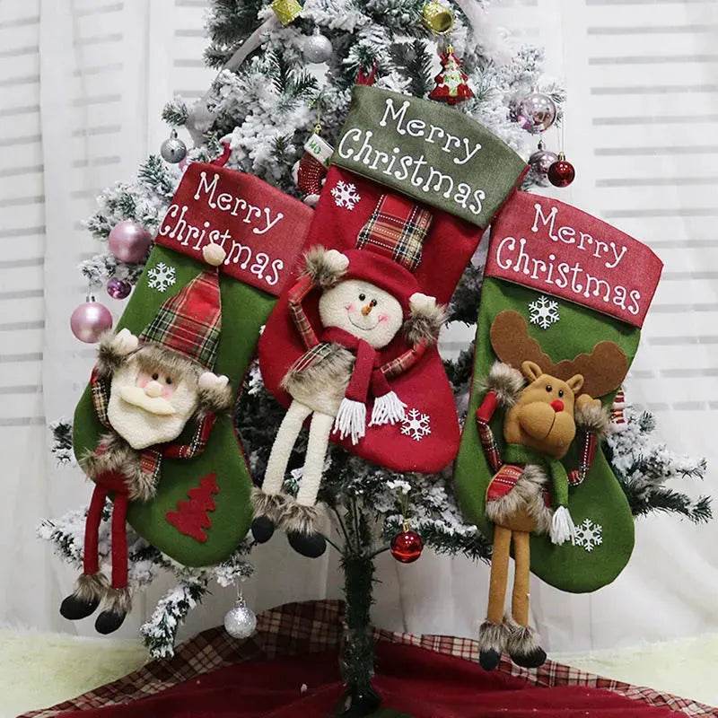 2024 New Year Xmas Big Stockings Set Decorations Christmas 3D Plush Big Sock Christmas Tree Pendant Decorating Supplies 