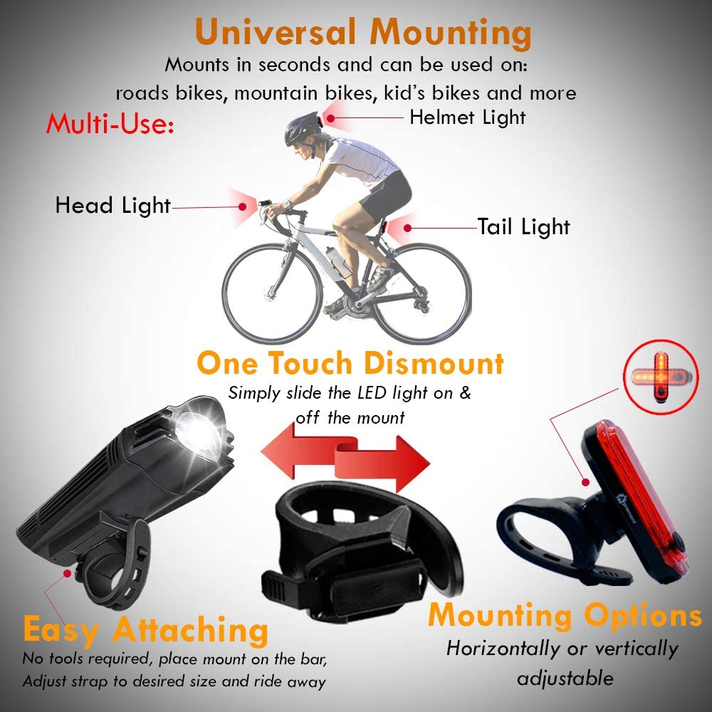 Ensemble de feux de vélo rechargeables étanches à DEL