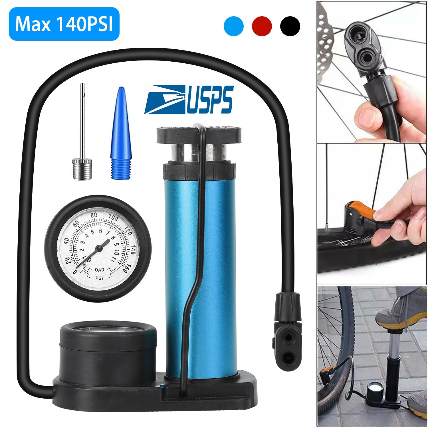 Mini Bike Foot Pump Portable Bicycle Tire Inflator Ball Air Pump Pressure Gauge Tire Air Pump