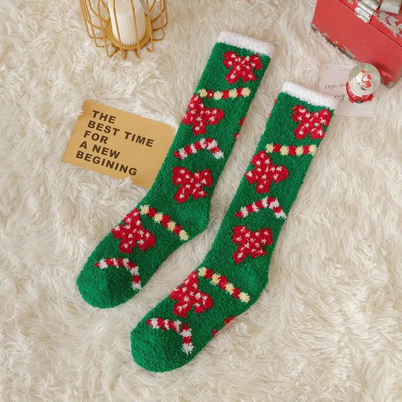 Coral Fleece Stockings Cartoon Thermal Christmas Room Socks 