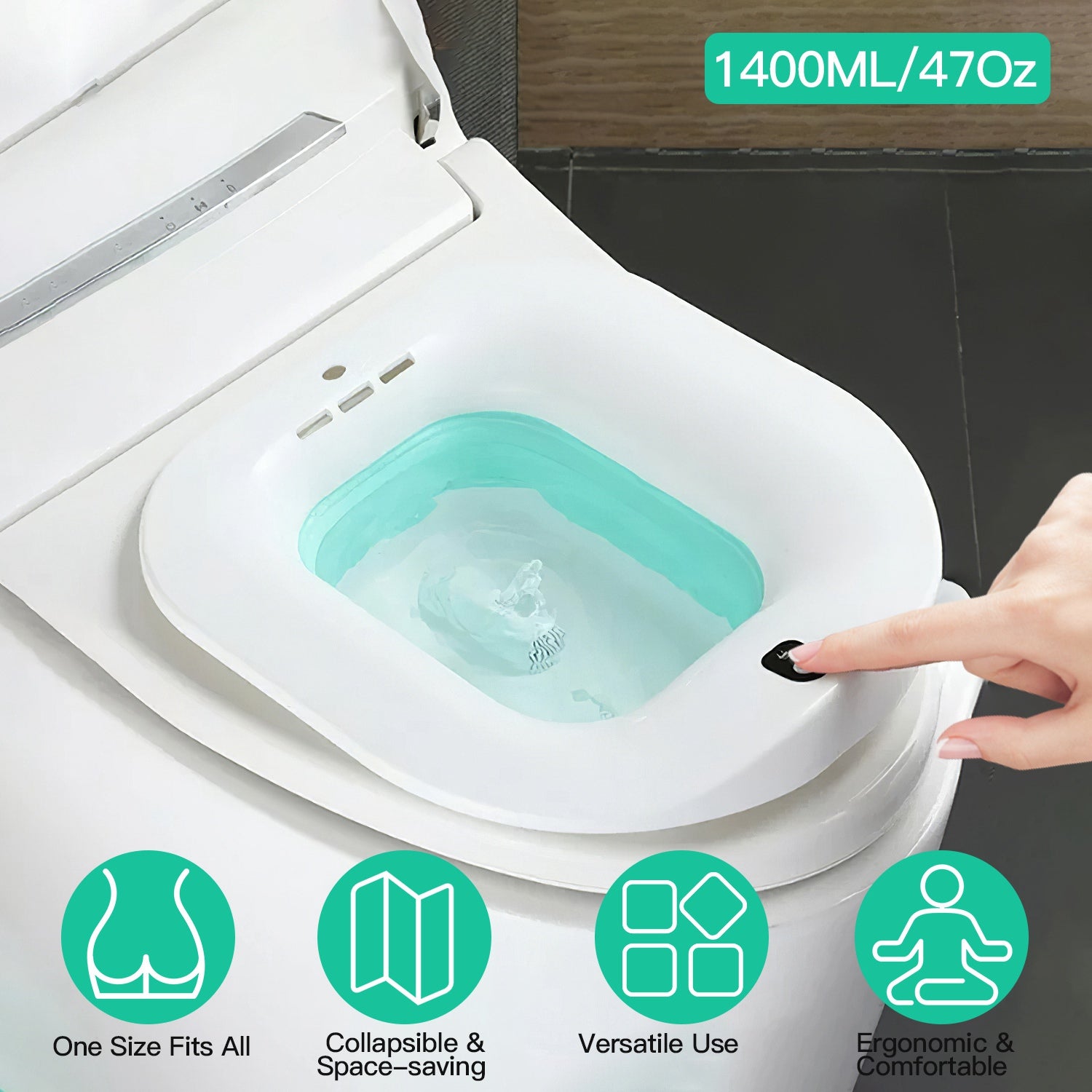 Foldable Postpartum Care Basin Sitz Toilet Seat Bidet Basin Battery Powered Toilet Bidet for Pregnant Postpartum Hemorrhoid Elderly Care 1400ML/47Oz