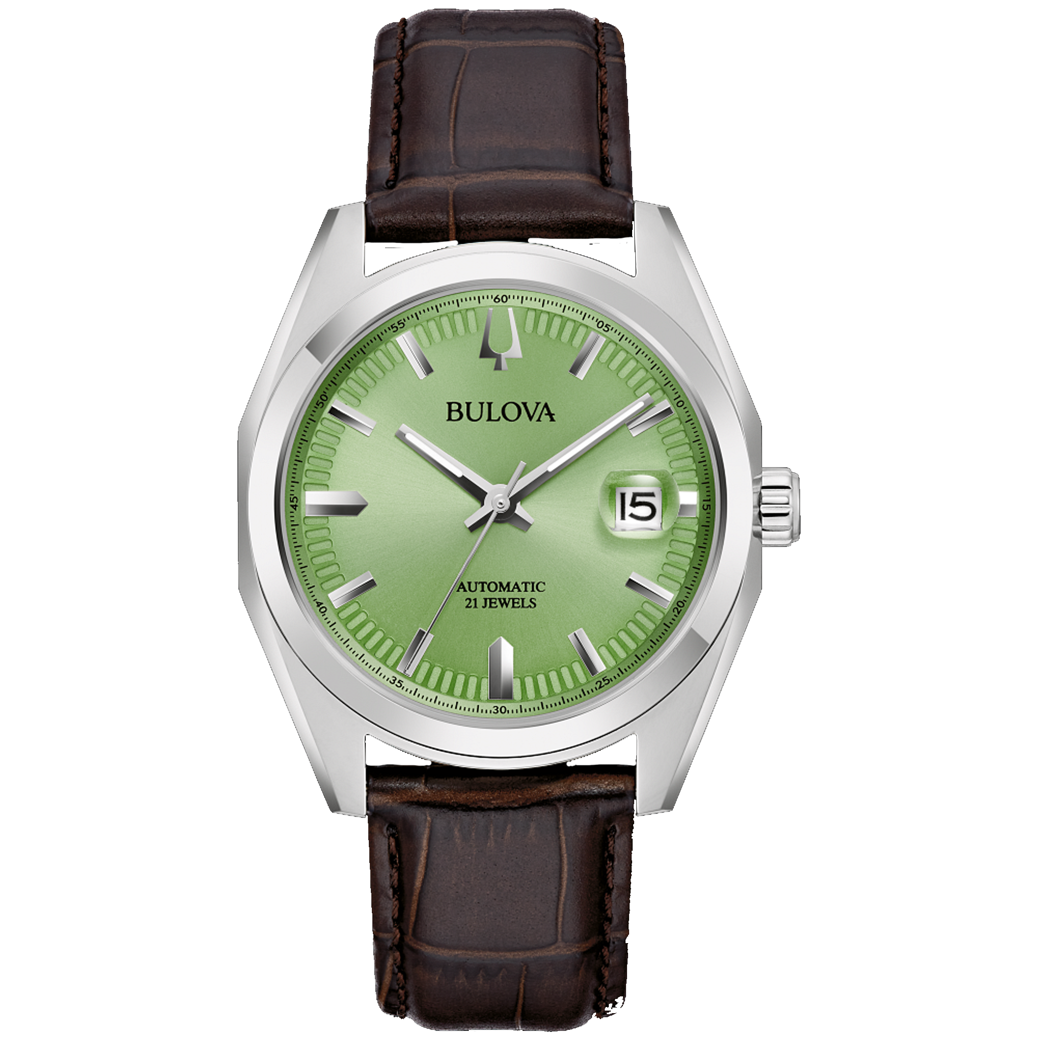 BULOVA Surveyor Automatic Green Dial Leather Strap | 96B427 