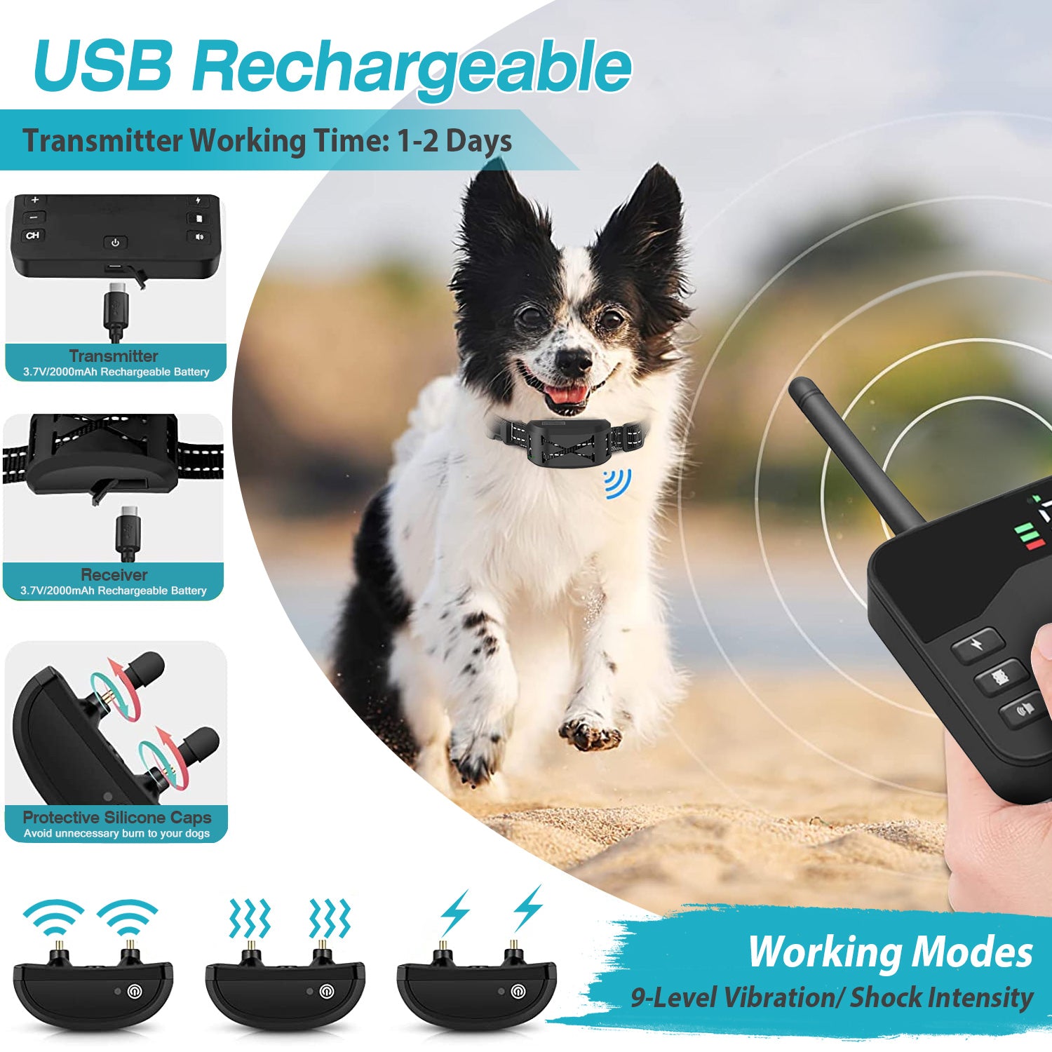 2 In 1 Wireless Electric Dog Fence Waterproof Pet Shock Boundary Containment System Electric Training Collar for Small Medium Large Dogs